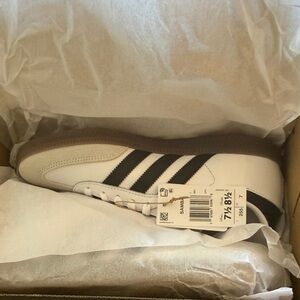 Adidas Men's White and Black Sneakers with Brown Sole